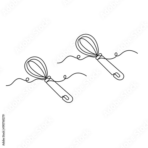  Kitchen whisk, continuous one-line drawing on a white background