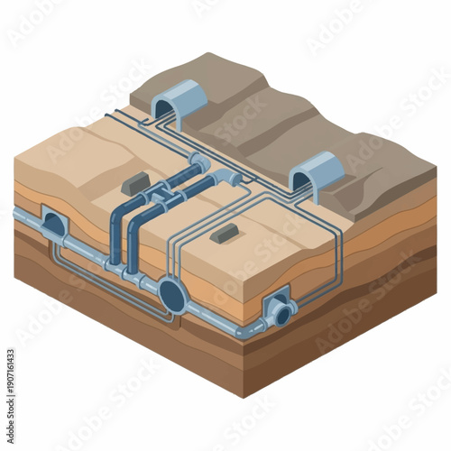 Isometric Cross Section of Underground Water Management System.