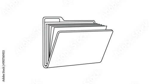 File folder filled with paper documents shown in isometric line art for business administration and archival storage system concepts.