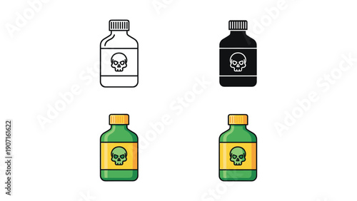 Poison bottle with skull symbol, representing danger, toxic substance, or warning, flat icon design.
