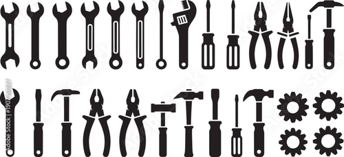 Various tools and equipment wrenches screwdrivers hammers