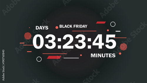 Black Friday Countdown Timer with Modern Design Elements on Dark Background