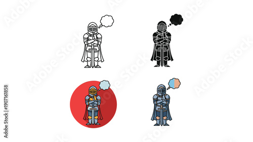 Knight in Shining Armor Pondering, Collection of Styles with Thought Bubbles