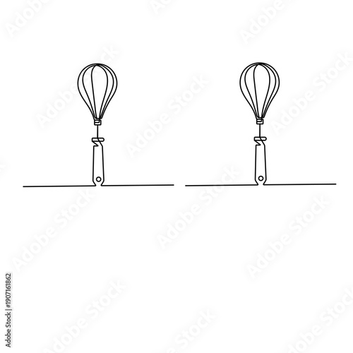  Kitchen whisk, continuous one-line drawing on a white background