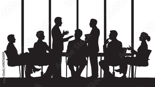 Silhouette of diverse people in a meeting around a table