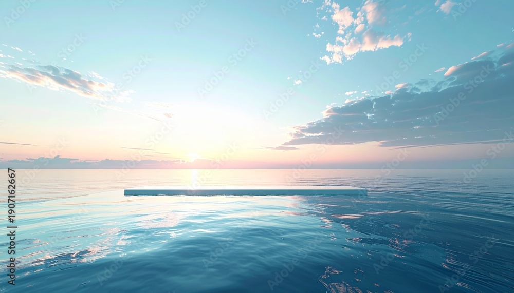 Fototapeta premium Serene Ocean Platform - A Minimalist Escape into Tranquility and Reflection.