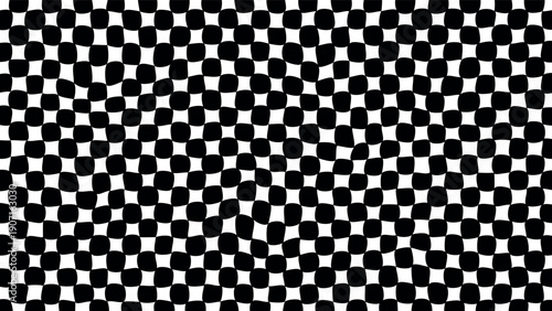 Abstract distorted checkered vector pattern, black trippy bent rhombus or square psychedelic curved surface checkerboard