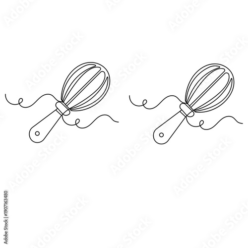  Kitchen whisk, continuous one-line drawing on a white background