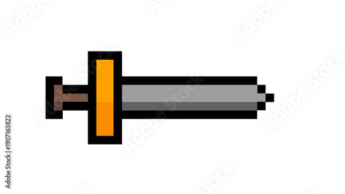 A vibrant pixelated sword, digitally crafted with a retro aesthetic, embodying the concept of a vintage fantasy weapon for gaming asset development and creative design projects