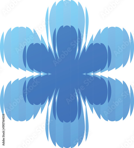 Blue flower shape with ribbed glass effect, vector fluted abstract chamomile, ripple blur blossom daisy plant decoration