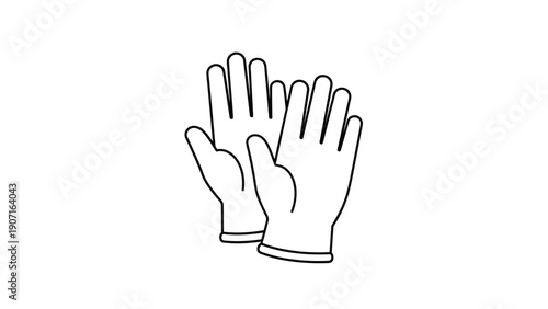 Pair of white protective work gloves for industrial safety and manual labor shown in simple black and white line drawing style.