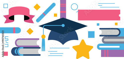 Education and Graduation Flat Vector Icon Set Academic Achievement Symbols