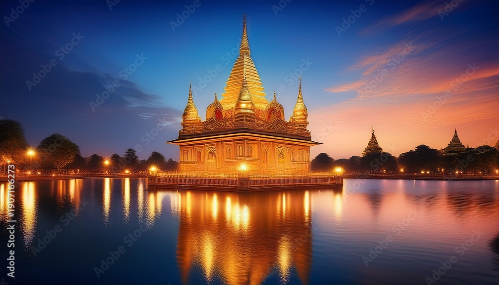Fototapeta premium golden temple at twilight