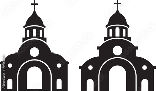 Church silhouette building with cross simple artwork