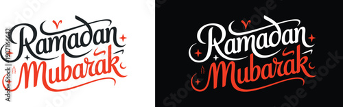 Elegant calligraphy showcasing the traditional greeting ramadan mubarak presented beautifully in two contrasting color palettes for versatile holiday design projects.