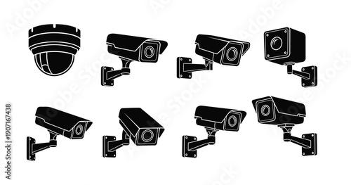 CCTV camera icon vector illustration security surveillance minimal black white design