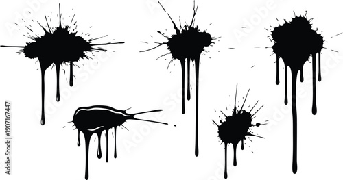 Ink splash brush vector illustration black paint splatter droplets abstract fluid shapes minimal design