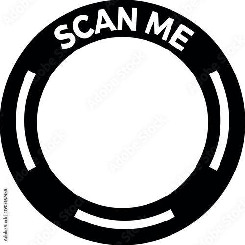 Scan Me QR code placeholder black round frame, vector app sticker template for mobile scanner and contactless payment