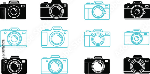 set of retro cameras icon