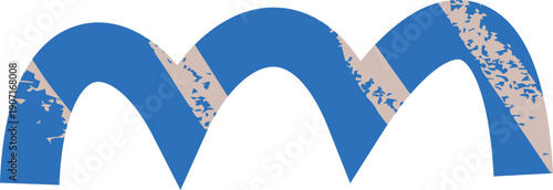 Abstract geometric paper cutout shape, blue with texture, wavy lines.