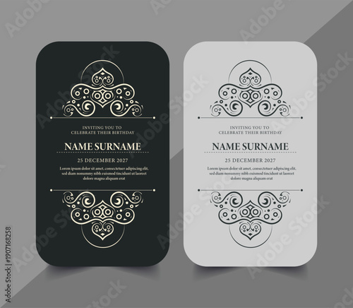 Elegant Decorative Birthday Invitation Card with Ornament and Minimalist Style