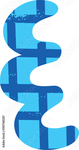 Blue doodle squiggle, scribble arc line with crayon lattice strokes pattern, vector kids painting, paper cut out shape