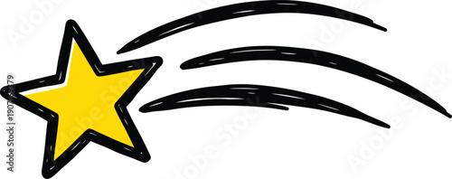 A bright yellow star with motion lines on a moving fast