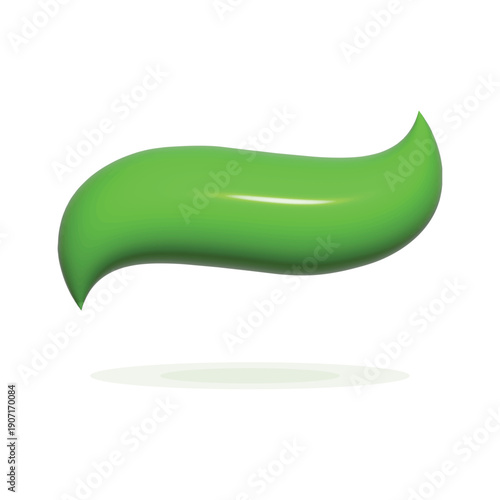 Green Toothpaste Smear Isolated on White. Glossy Mint Cream Wave Swirl. Realistic 3D Vector Gel Stroke for Dental Care, Hygiene and Cosmetic Beauty Design. Fresh Smooth Texture Element.