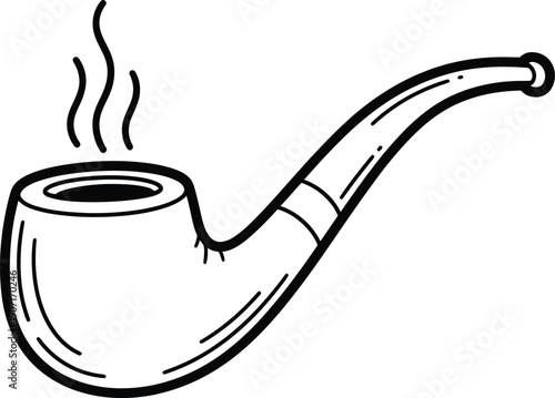 Smoking tobacco pipe in black and white outline drawing style
