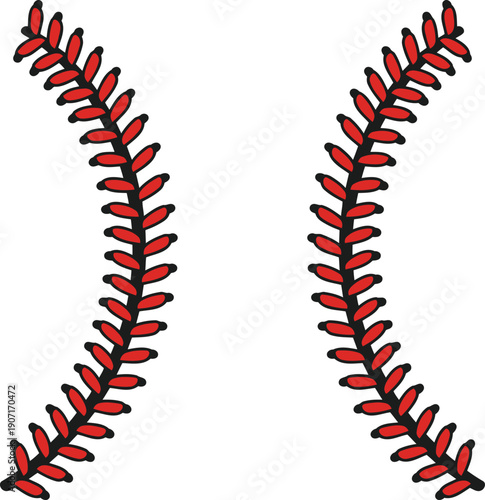 Baseball Stitch Vector Illustration with Classic Red Laces in Clean Sports Design Style