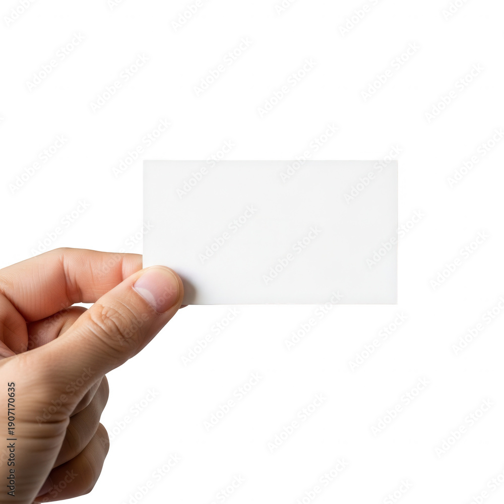 Obraz premium Hand holding blank business card isolated on transparent background