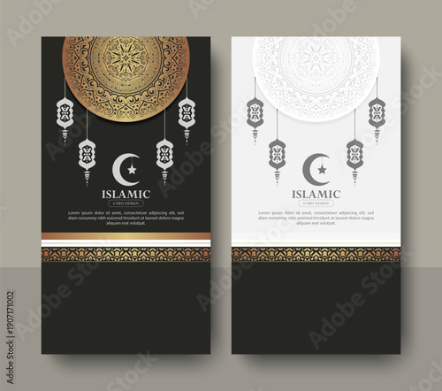 Elegant Decorative Islamic Card Design with Mandala and Lantern Ornaments