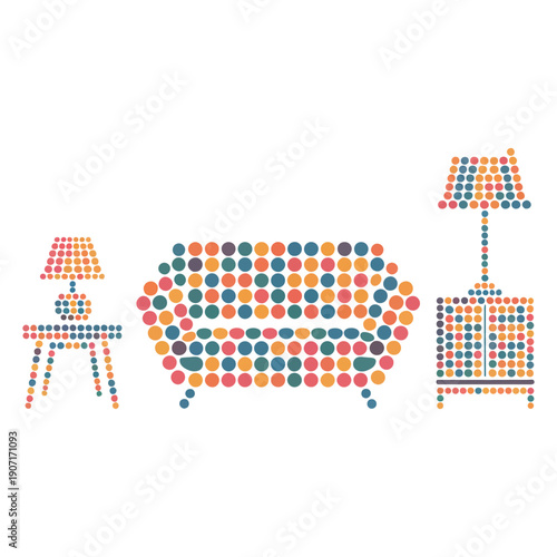 Living room furniture set with chair, sofa, and table lamp. modern interior design. isolated on transparent background