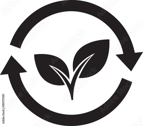 Vector recycle symbol with plant illustration, representing sustainability icon