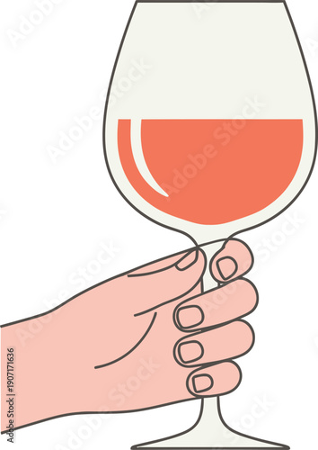 Hand holding a glass of red wine, simple illustration