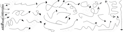 Black color hand drawing arrow symbol vector set.	