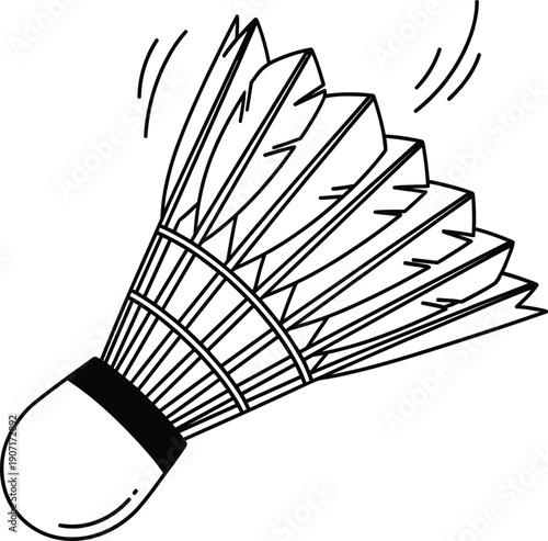 Single Badminton Shuttlecock Birdie Line Art Vector Illustration for Sports Equipment Design Athletic Competition Activity and Fitness Coloring Book Page
