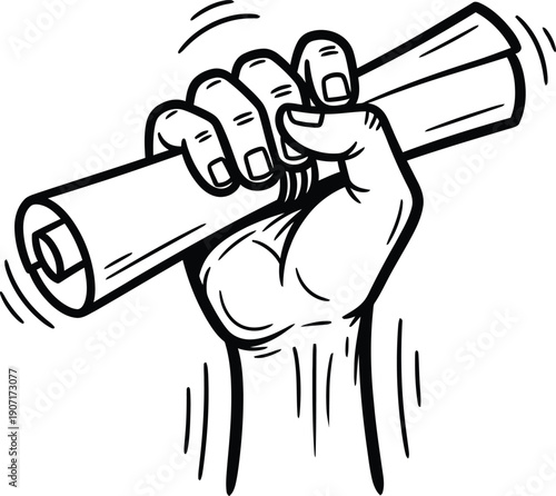 A hand holding a rolled up paper scroll tightly in a fist