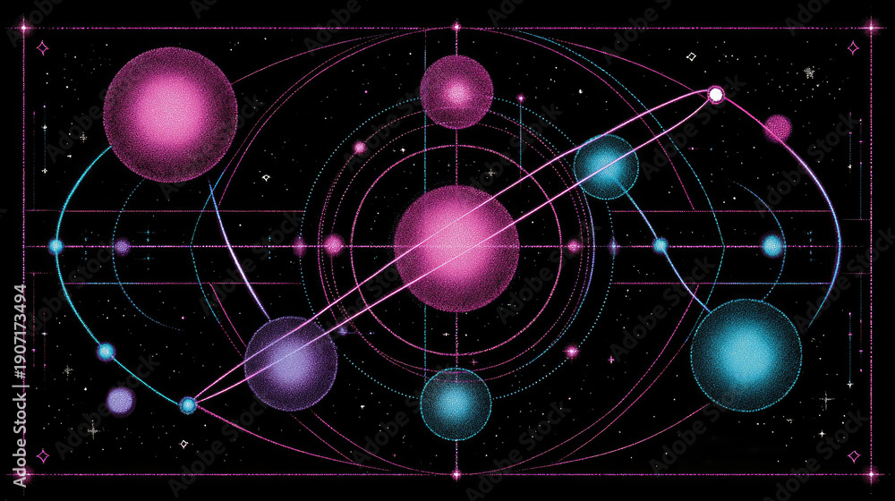 Fototapeta premium Vibrant Abstract Celestial Art with Pink and Blue Spheres in a Starry Space Setting