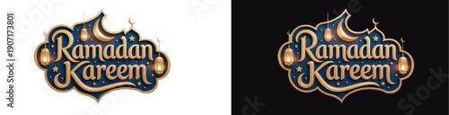 Beautifully designed glowing calligraphy text rendering the traditional greeting ramadan kareem presented on both white and dark backgrounds for versatile use in religious celebrations.
