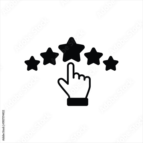 Hand touching five star rating icon, customer feedback and evaluation symbol vector.
