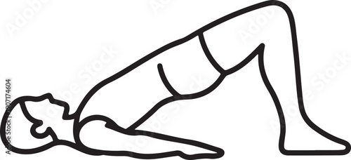 Black line of a person doing a glute bridge exercise yoga pilates fitness desig