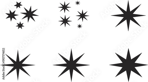 Sparkling star and twinkling sparkle icon set, celestial shine symbols for magic, night sky, and celebration design