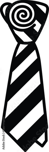Black and White Striped Necktie Vector Illustration for Father's Day Greeting Cards Business Professional Formal Wear and Fashion Accessories