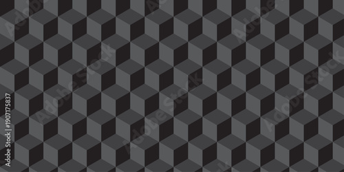 Black cube seamless creative cubes decoration triangle wall and wallpaper textile vector square tile, mosaic endless repeat hexagon block texture background.