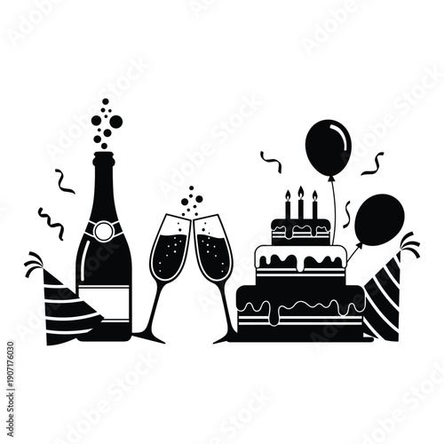 Celebrate with champagne, cake, and balloons on a special occasion