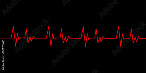 Simple red heartbeat line graphic on a white background, representing life and health, modern vector illustration