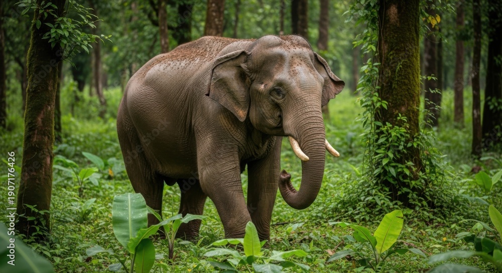 Fototapeta premium Majestic Elephant Roaming Through Lush Green Forest.