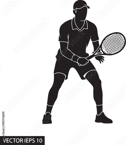 Black silhouette of a male tennis player holding a racket