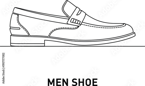 Black Line Art Illustration of a Classic Men’s Leather Loafer Dress Shoe Featuring a Penny Strap and Professional Detail Isolated on White Background